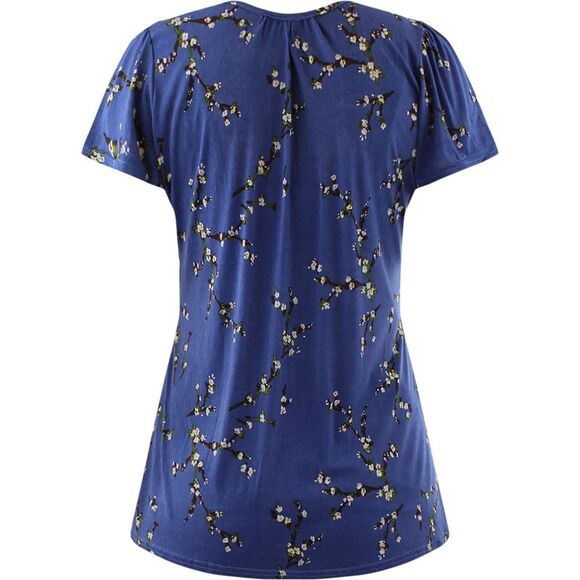 Blue Short Sleeve Crochet Neck Top - Picture 3 of 3